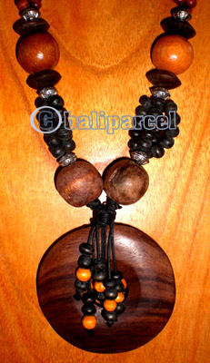 Necklace, Handmade From Wooden Beads, Sono Wood And Cotton String.