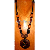Necklace, Handmade From Wooden Beads, Sono Wood And Cotton String.