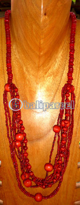 Necklace, Handmade From Glass Beads And Wooden Beads