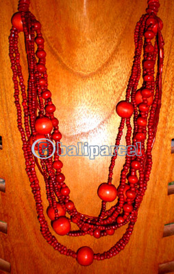 Necklace, Handmade From Glass Beads And Wooden Beads