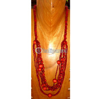 Necklace, Handmade From Glass Beads And Wooden Beads