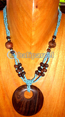 Necklace, Handmade From Glass Beads And Wooden Beads, Sono Wood.