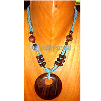 Necklace, Handmade From Glass Beads And Wooden Beads, Sono Wood.