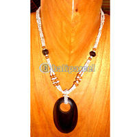 Necklace, Handmade From Glass Beads And Wooden Beads, Sono Wood.