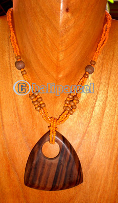 Necklace, Handmade From Glass Beads And Wooden Beads, Sono Wood.