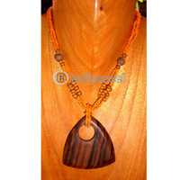 Necklace, Handmade From Glass Beads And Wooden Beads, Sono Wood.