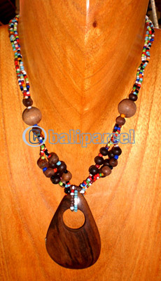 Necklace, Handmade From Glass Beads And Wooden Beads, Sono Wood.