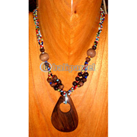 Necklace, Handmade From Glass Beads And Wooden Beads, Sono Wood.