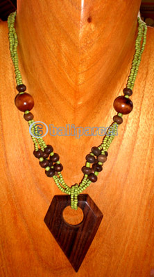Necklace, Handmade From Glass Beads And Wooden Beads, Sono Wood.