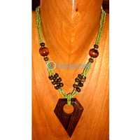 Necklace, Handmade From Glass Beads And Wooden Beads, Sono Wood.