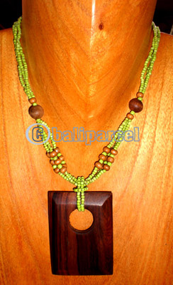 Necklace, Handmade From Glass Beads And Wooden Beads, Sono Wood.