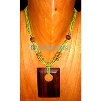Necklace, Handmade From Glass Beads And Wooden Beads, Sono Wood.