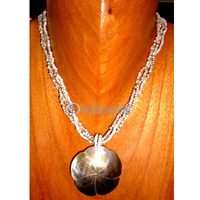 Necklace, Handmade From Glass Beads And Shell.