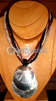 Necklace, Handmade From Glass Beads And Shell.