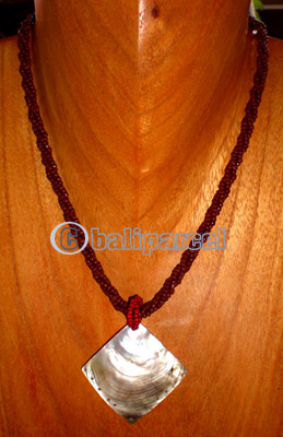 Necklace, Handmade From Glass Beads And Shell.
