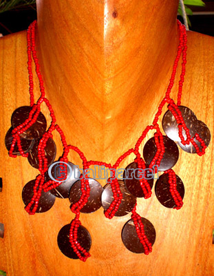 Necklace, Handmade From Glass Beads And Coconut Shell