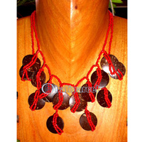 Necklace, Handmade From Glass Beads And Coconut Shell