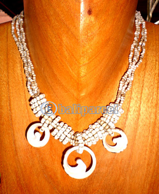 Necklace, Handmade From Glass Beads And Shell. 