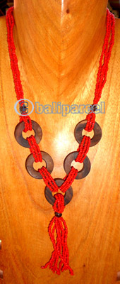 Necklace, Handmade From Glass Beads And Coconut Shell