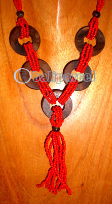 Necklace, Handmade From Glass Beads And Coconut Shell
