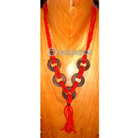 Necklace, Handmade From Glass Beads And Coconut Shell