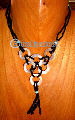 Necklace, Handmade From Glass Beads And Shell.