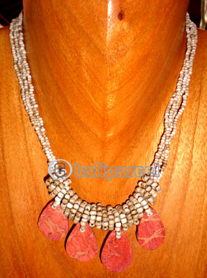 Necklace, Handmade From Glass Beads And Red Coral