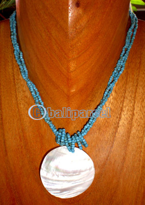 Necklace, Handmade From Glass Beads And Shell.