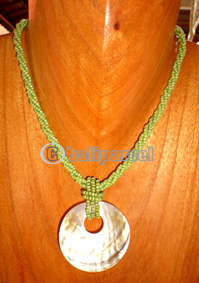 Necklace, Handmade From Glass Beads And Shell. 