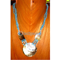 Necklace, Handmade From Glass Beads And Shell.