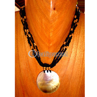 Necklace, Handmade From Shell, Glass And Wooden Beads.