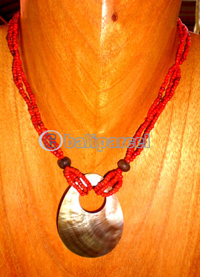 Necklace, Handmade From Glass Beads And Shell.
