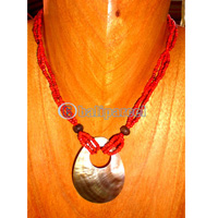 Necklace, Handmade From Glass Beads And Shell.
