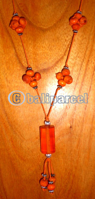 Necklace, Handmade From Resin, Glassbeads And Cotton String