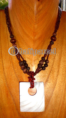 Necklace, Handmade From Shell, Glass Beads And Wooden Beads