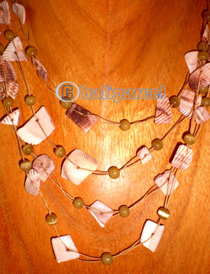 Necklace, Handmade From Glass Beads And Shell.