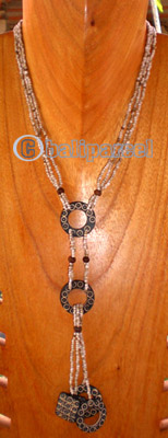 Necklace, Handmade From Glass And Wooden Beads And Coconut Shell