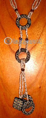 Necklace, Handmade From Glass And Wooden Beads And Coconut Shell