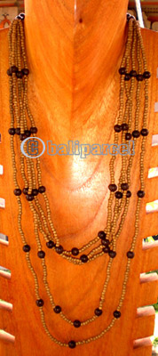 Necklace, Handmade From Glass And Wooden Beads.
