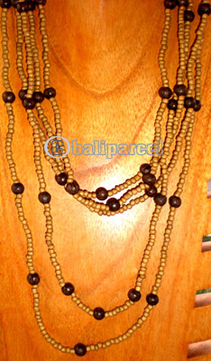 Necklace, Handmade From Glass And Wooden Beads.