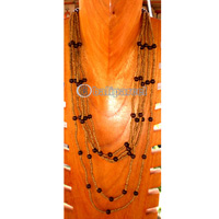 Necklace, Handmade From Glass And Wooden Beads.