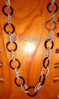 Necklace, Handmade From Galss And Wooden Beads.