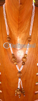 Necklace, Handmade From Galss And Wooden Beads.
