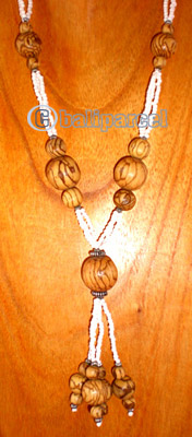 Necklace, Handmade From Galss And Wooden Beads.