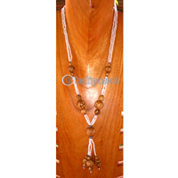 Necklace, Handmade From Galss And Wooden Beads.