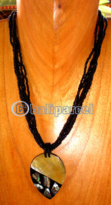 Necklace, Handmade From Resin Inlaid With Shell And Glass Beads.