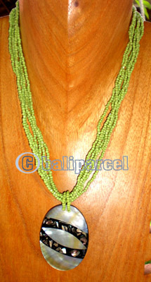 Necklace, Handmade From Resin Inlaid With Shell And Glass Beads.