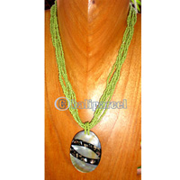 Necklace, Handmade From Resin Inlaid With Shell And Glass Beads.
