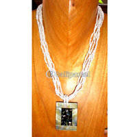 Necklace, Handmade From Resin Inlaid With Shell And Glass Beads.