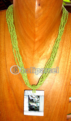Necklace, Handmade From Resin Inlaid With Shell And Glass Beads.